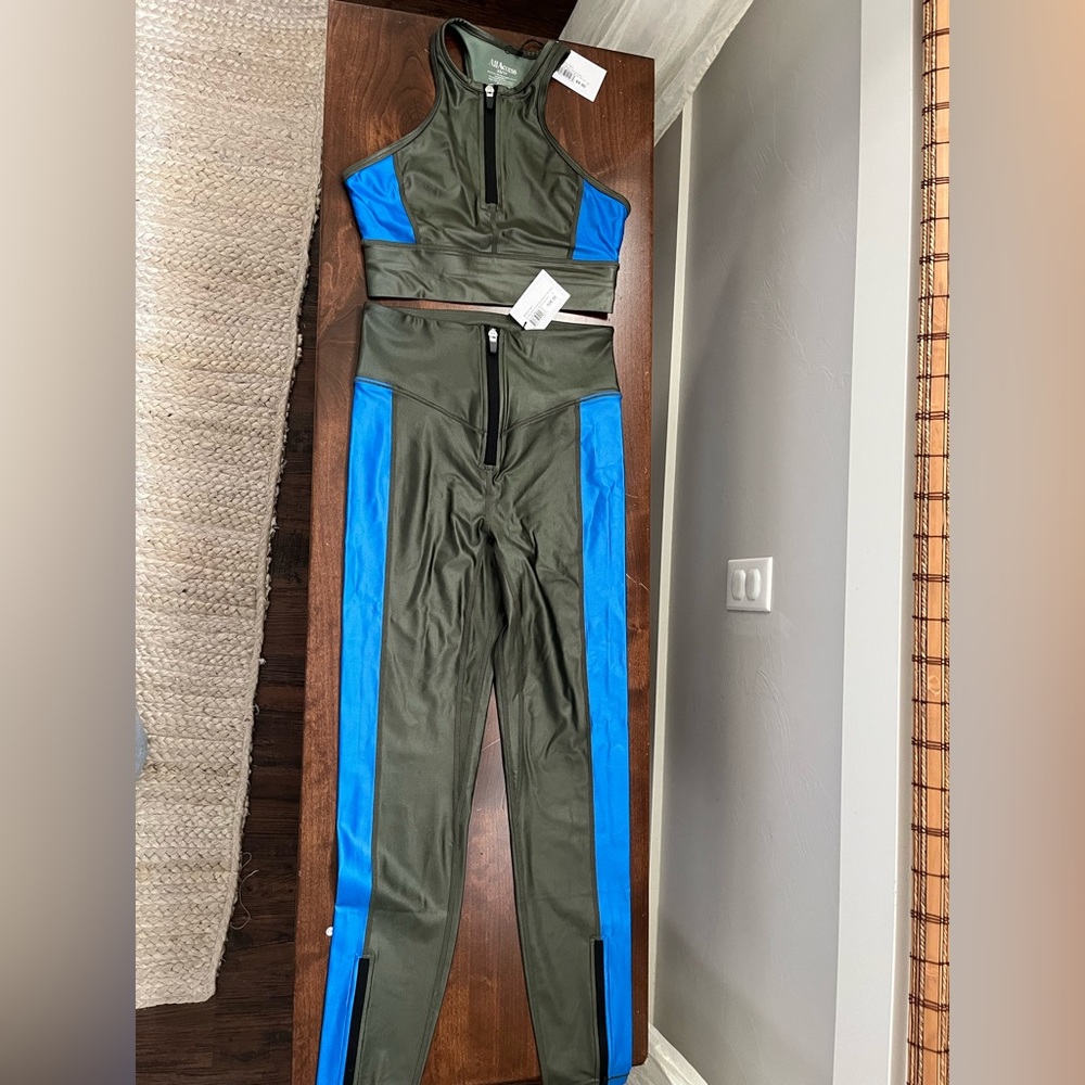 Bandier All Access zip front racer bra and ultra high rise zip front legging